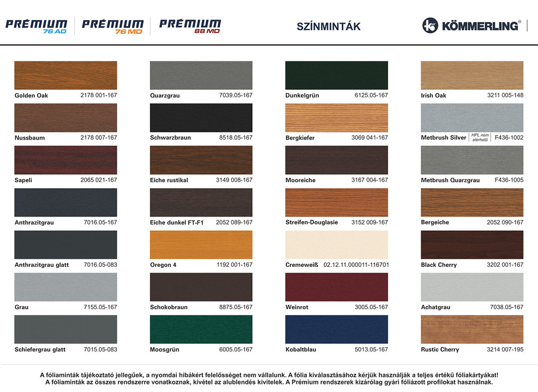 Kömmerling szín táblázat