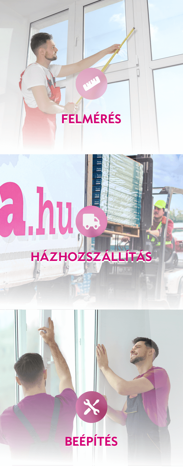 Felmérés, Házhozszállítás, Beépítés