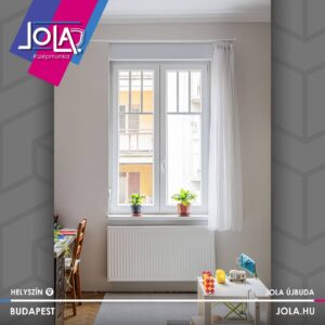 Fehér műanyag ablak, álosztóval, Budapest Újbuda, aranytölgy redőnyökkel