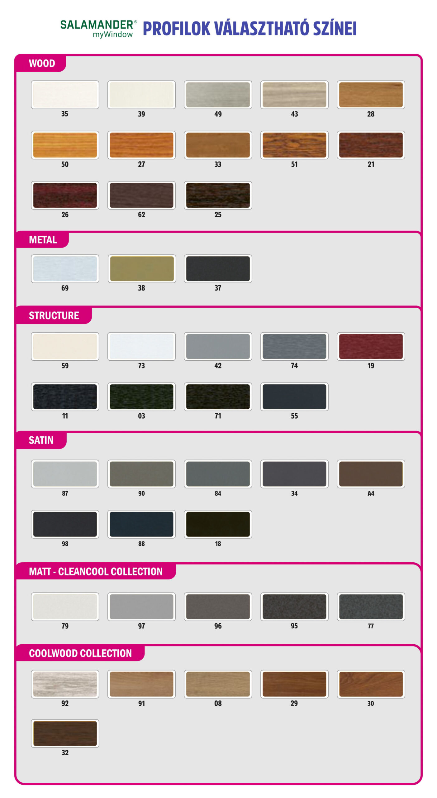 Salamander műanyag ablak színválaszték - Dekorfóliák Salamander műanyag ablak színválaszték - Dekorfóliák