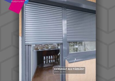 Antracit redőnyös Gealan Linear ablak extrudált párkánnyal, Győr