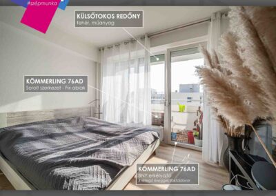 Kömmerling erkélyajtó 3 rétegű üveggel és redőnnyel Budapesten