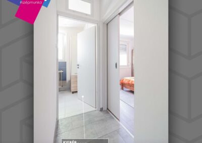 Kisbér fehér len beltéri ajtó és HiSec Modern bejárati ajtó beépítve Győrben.