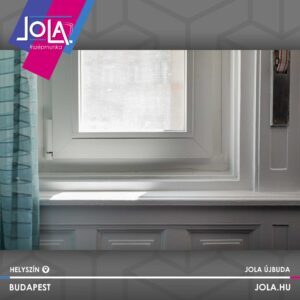 Fehér Gealan Linear ablak PVC párkánnyal és ragasztott álosztókkal, Budapest