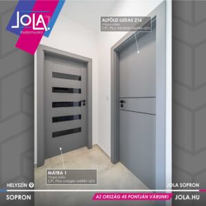 Gealan Linear világos szürke műanyag bejárati ajtó Leda panellel és inox húzórúddal, Sopronban