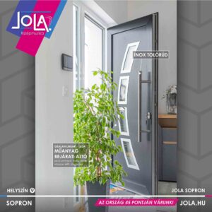 Gealan Linear műanyag bejárati ajtó, antracit külsővel és inox tolórúddal, Sopronban